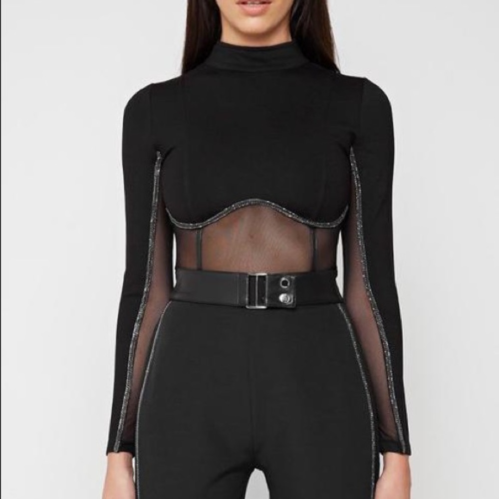 Manière De Voir EMBELLISHED LONG SLEEVE CROP TOP